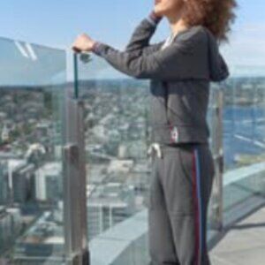 Stylish Gray Cropped Track Pants with Red and Blue Stripes